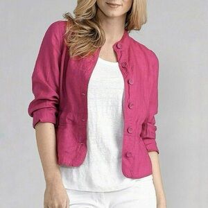 Olsen Women's‎ Pink 100% Linen Stand Collar Shaped Blazer Jacket Size 8